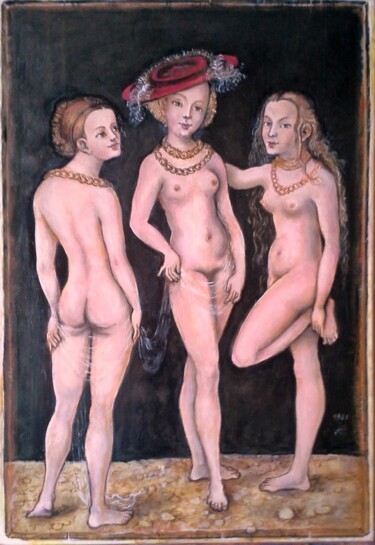 Painting titled "Les 3 grâces copie…" by Christian Eprinchard, Original Artwork, Oil