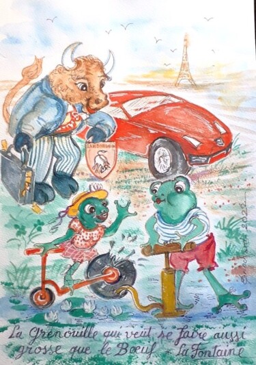 Drawing titled "La Grenouille qui v…" by Christian Eprinchard, Original Artwork, Watercolor