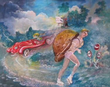 Painting titled "Le Lièvre & la Tort…" by Christian Eprinchard, Original Artwork, Oil