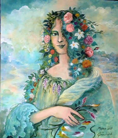 Painting titled "Joconde en fleurs" by Christian Eprinchard, Original Artwork, Oil