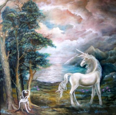 Painting titled "la licorne (sans la…" by Christian Eprinchard, Original Artwork, Oil