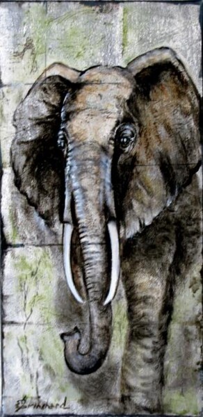 Schilderij getiteld "éléphant  d'Afrique" door Christian Eprinchard, Origineel Kunstwerk, Olie