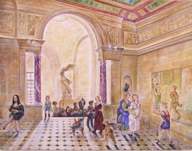 Schilderij getiteld "Le Louvre imaginaire" door Christian Eprinchard, Origineel Kunstwerk, Olie