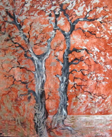 Painting titled "Les arbres aux feui…" by Christian Eprinchard, Original Artwork, Oil