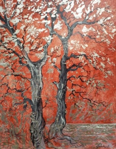 Peinture intitulée "Arbre aux feuilles…" par Christian Eprinchard, Œuvre d'art originale, Huile