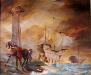 Painting titled "les  bâtisseurs  du…" by Christian Eprinchard, Original Artwork, Oil