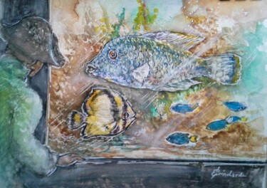 Schilderij getiteld "Aquarium de la Port…" door Christian Eprinchard, Origineel Kunstwerk, Aquarel