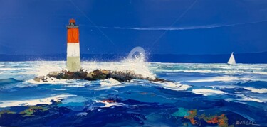 Painting titled "Le phare et la voil…" by Christian Eurgal, Original Artwork, Oil