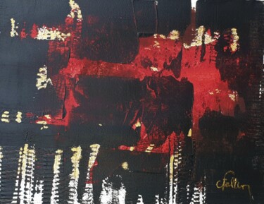 Malerei mit dem Titel "A-1 La tâche rouge" von Christian Feltin, Original-Kunstwerk, Acryl