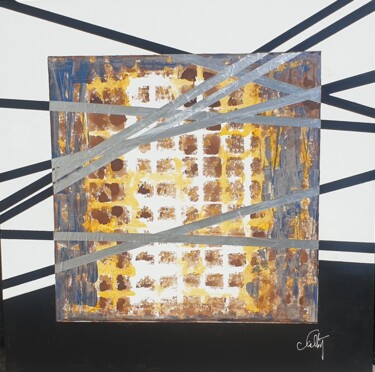 Painting titled "Baguettes sur Damier" by Christian Feltin, Original Artwork, Acrylic Mounted on Wood Stretcher frame