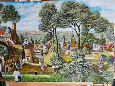 Peinture intitulée "paysage flamand" par Christian Florquin, Œuvre d'art originale, Huile Monté sur artwork_cat.
