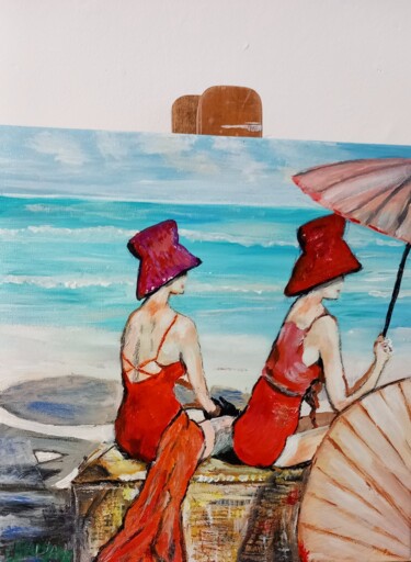 Painting titled "Deux femmes a l'omb…" by Christian Garnier, Original Artwork, Acrylic Mounted on Wood Stretcher frame