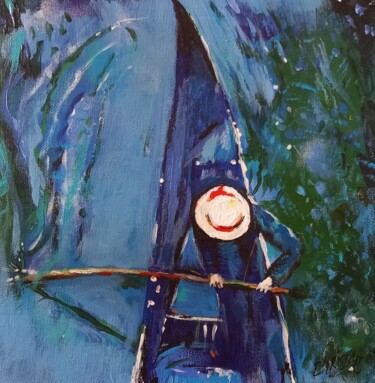 Painting titled "Gondolier" by Christian Garnier, Original Artwork, Acrylic Mounted on Wood Stretcher frame