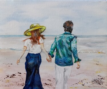Картина под названием "Couple a L' Ocean" - Christian Garnier, Подлинное произведение искусства, Акрил Установлен на Деревян…