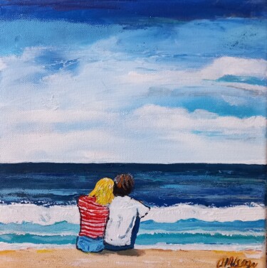 Painting titled "Couple a La Mer" by Christian Garnier, Original Artwork, Acrylic Mounted on Wood Stretcher frame