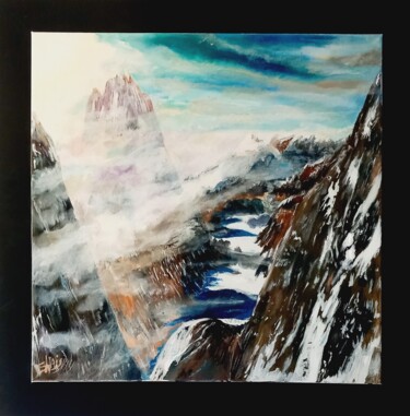 Painting titled "MIRAGE EN MONTAGNE…" by Christian Garnier, Original Artwork, Acrylic Mounted on Wood Stretcher frame