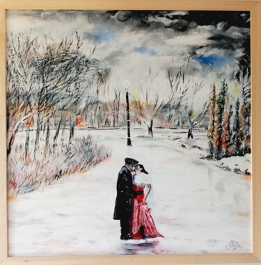 Painting titled "COUPLE  GORKY PARK…" by Christian Garnier, Original Artwork, Acrylic Mounted on Wood Stretcher frame