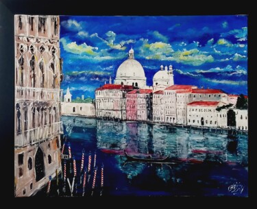 Painting titled "VENISE GRAND CANAL" by Christian Garnier, Original Artwork, Acrylic Mounted on Wood Stretcher frame