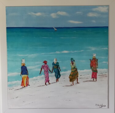 Painting titled "LES FEMMES DE ZANZI…" by Christian Garnier, Original Artwork, Acrylic Mounted on Wood Stretcher frame