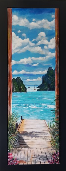 Painting titled "REVE PACIFIQUE" by Christian Garnier, Original Artwork, Acrylic Mounted on Wood Stretcher frame
