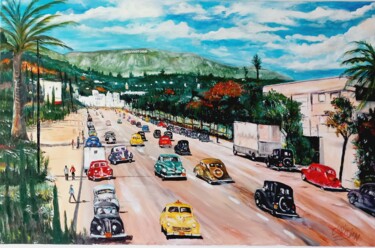 Painting titled "HOLLYWOODLAND AVENU…" by Christian Garnier, Original Artwork, Acrylic Mounted on Wood Stretcher frame