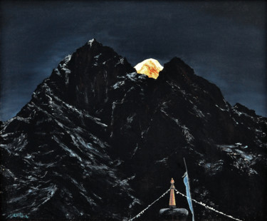 Malerei mit dem Titel "Beyond the black wa…" von Christian Girault, Original-Kunstwerk, Öl