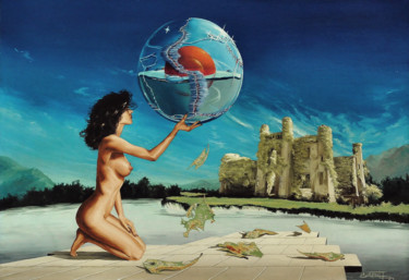 Pintura titulada "Big countries" por Christian Girault, Obra de arte original, Oleo Montado en Cartulina