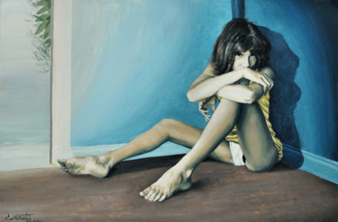 Peinture intitulée "Unhappy girl" par Christian Girault, Œuvre d'art originale, Huile