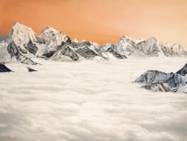 Painting titled "The Himalayas risin…" by Christian Girault, Original Artwork, Oil Mounted on Wood Stretcher frame