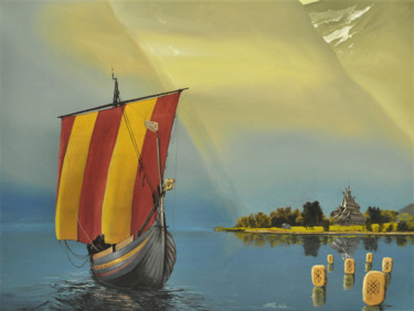 Painting titled "Fjord" by Christian Girault, Original Artwork, Oil