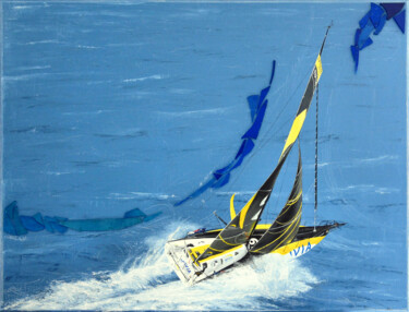 Painting titled "IMOCA" by Christian Girault, Original Artwork, Oil Mounted on Wood Stretcher frame