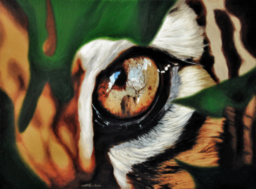 Картина под названием "Hunting tiger" - Christian Girault, Подлинное произведение искусства, Масло Установлен на Деревянная…