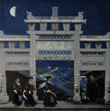 Painting titled "Chinese night, Blac…" by Christian Girault, Original Artwork, Oil