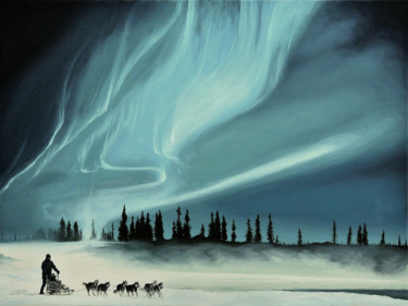 Painting titled "Husky dawn (Save th…" by Christian Girault, Original Artwork, Oil Mounted on Wood Stretcher frame