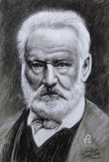 Drawing titled "Portrait de Victor…" by Christian Grosse, Original Artwork, Charcoal