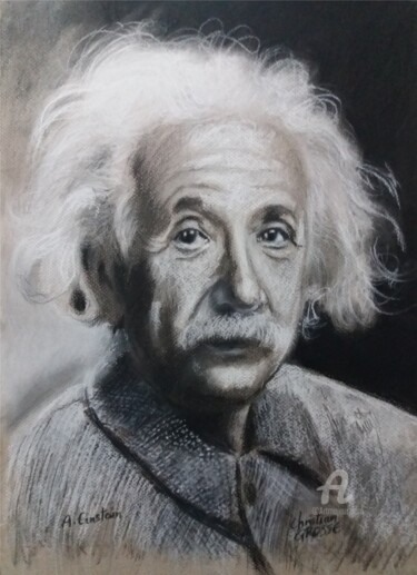 Drawing titled "Albert EINSTEIN" by Christian Grosse, Original Artwork, Charcoal