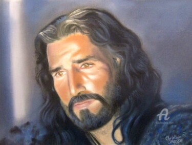 Drawing titled "Jésus" by Christian Grosse, Original Artwork, Pastel
