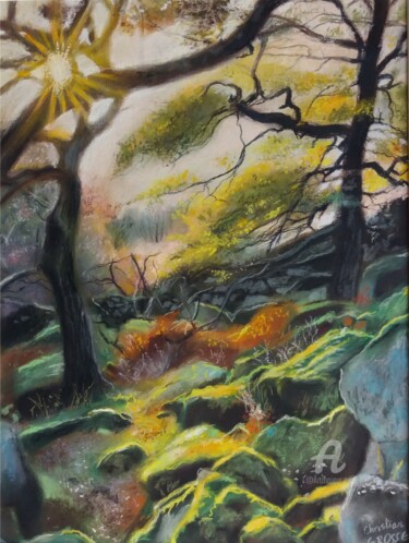Drawing titled "Ballade en forêt" by Christian Grosse, Original Artwork, Pastel