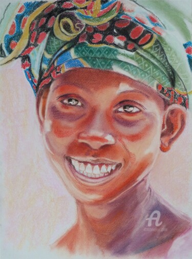 Drawing titled "Le sourrire" by Christian Grosse, Original Artwork, Pastel Mounted on Stone