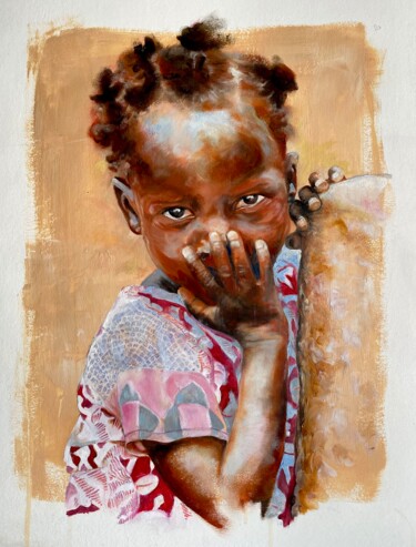 Painting titled "Petite fille au seu…" by Christian Lartaud (Christian Gavots), Original Artwork, Oil