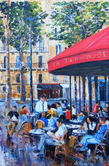 Painting titled "La terrasse" by Christian Laspoujas, Original Artwork, Oil