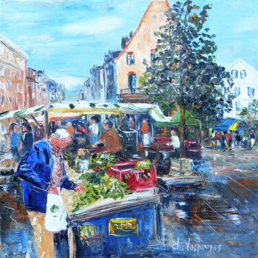 Painting titled "Market place" by Christian Laspoujas, Original Artwork, Oil