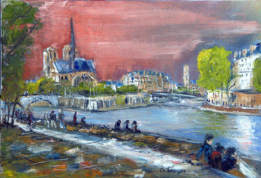 Painting titled "Vue de Notre Dame" by Christian Laspoujas, Original Artwork, Oil