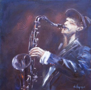 Painting titled "Saxophoniste" by Christian Laspoujas, Original Artwork, Oil
