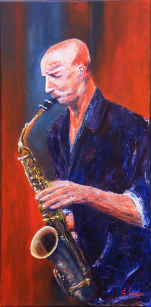 Painting titled "Take five" by Christian Laspoujas, Original Artwork, Oil