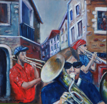 Peinture intitulée "musique de rue" par Christian Laspoujas, Œuvre d'art originale, Huile