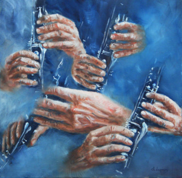 Peinture intitulée "Jeu de mains" par Christian Laspoujas, Œuvre d'art originale, Huile