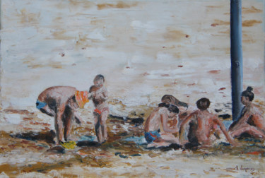 Painting titled "Bac à sable" by Christian Laspoujas, Original Artwork, Oil