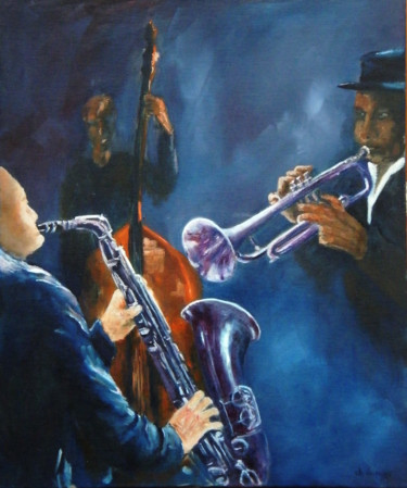 Painting titled "Jazz spirit" by Christian Laspoujas, Original Artwork, Oil