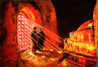 Dessin intitulée "jeunes-moines.jpg" par Christian Leroy Napoli, Œuvre d'art originale, Pastel